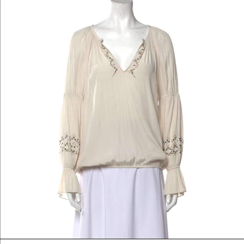 Ramy Brook Long-Sleeve V-Neck Blouse Size Small